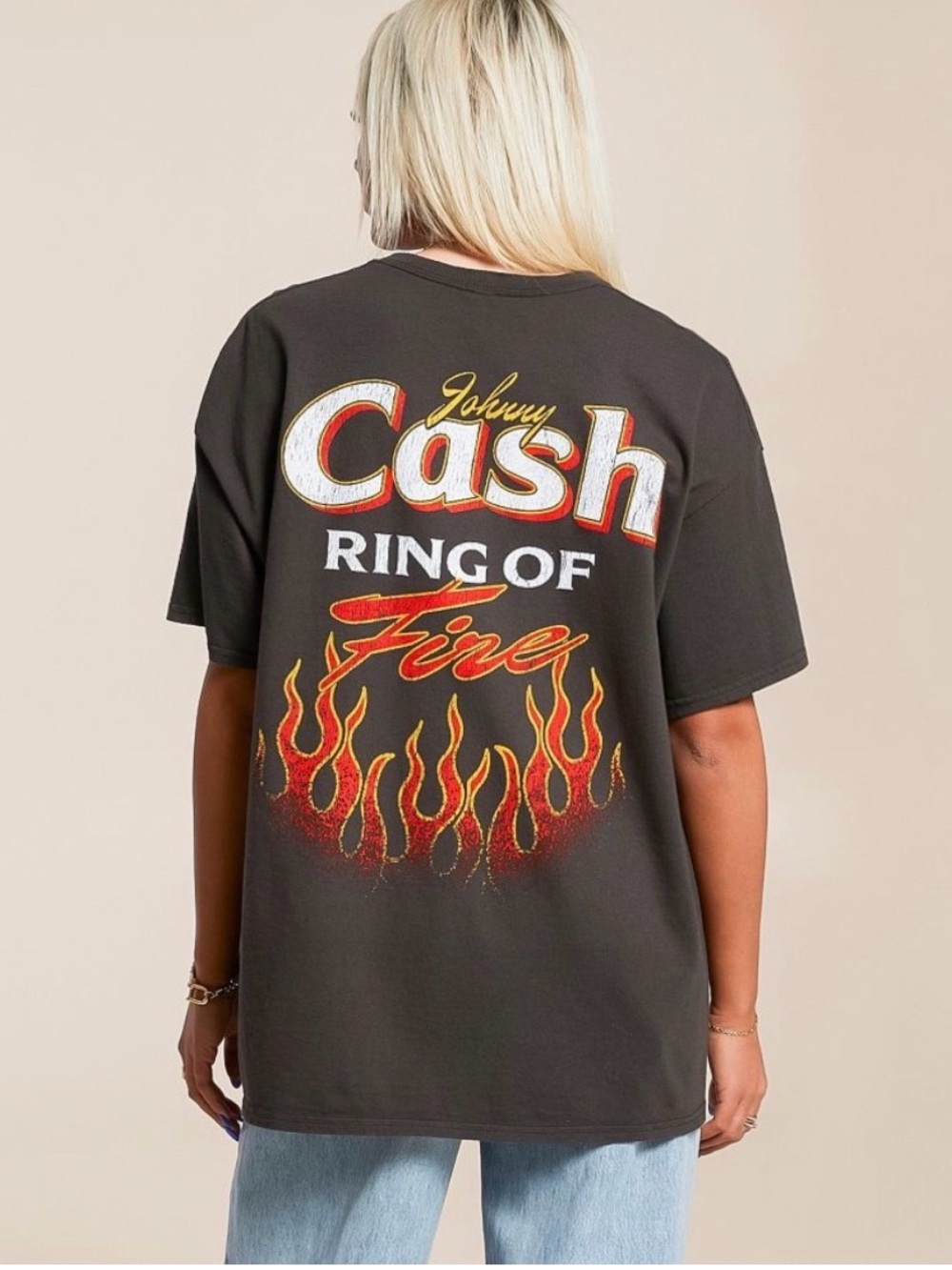 Johnny Cash Black Graphic Tee with Orange & Yellow Print - Picture 2 of 10